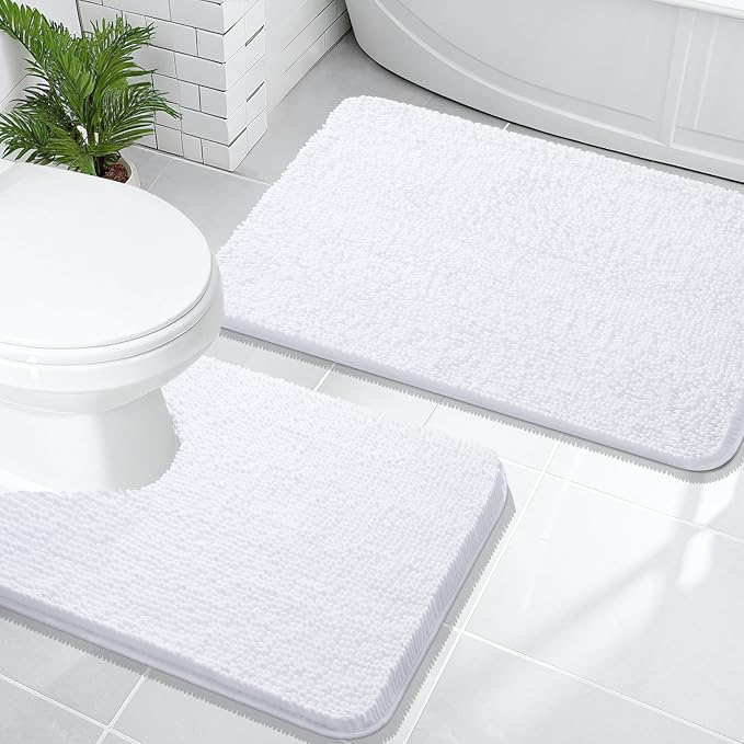 OLANLY Bathroom Rugs Sets 2 Piece, Soft Absorbent Chenille Bath Mats and by OLANLY