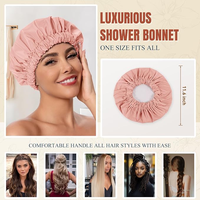 Reusable Shower Cap for Women, Stylish Large Waterproof Shower Bonnet Washable - Image 4