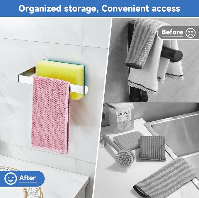 Sponge and Dish Cloth Holder for Kitchen Sink, 2 in 1 Adhesive Sink Dish Sponge - Image 9