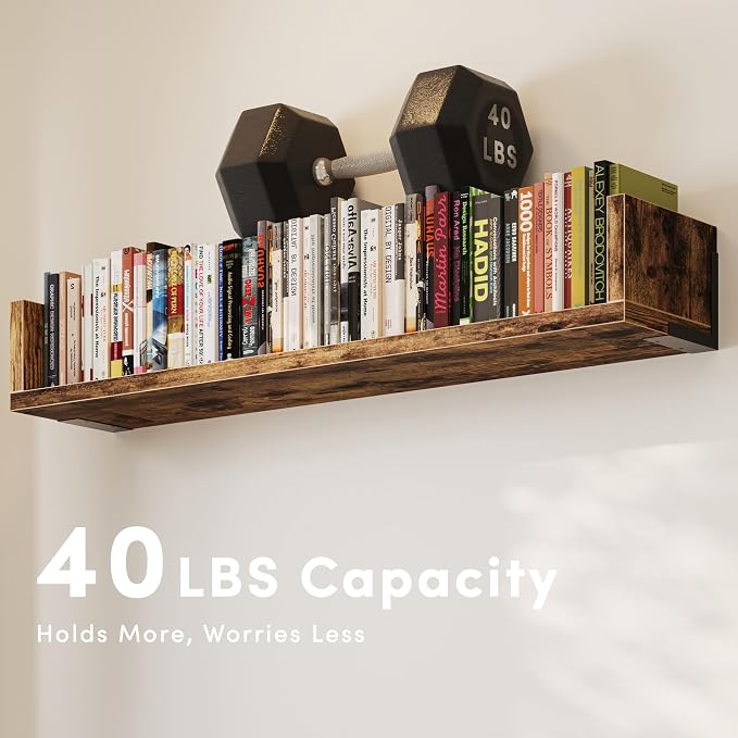 Wall Bookshelf, 36 Inches U Shaped Wall Shelves, Long Deep Floating Shelves - Image 2