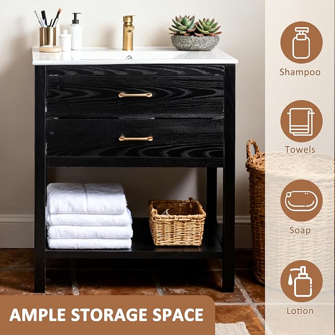 30 Inch Bathroom Vanity with Sink, Farmhouse Freestanding Vanity Cabinet - Image 3