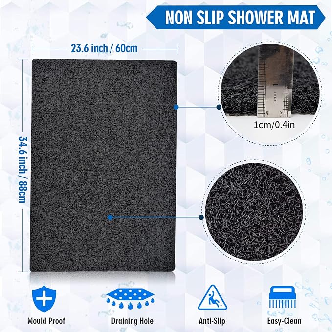 godehone Shower Mats Non Slip Without Suction Cups, PVC Loofah Bathroom Mats - Image 2