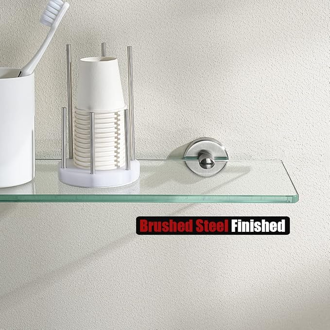 JQK Bathroom Glass Shelf Brushed Steel, Tempered Glass Shower Storage 16 by 5 - Image 7