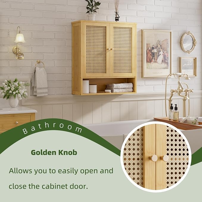 Bathroom Wall Cabinet, Bamboo Over-The-Toilet Storage Organizer - Image 6