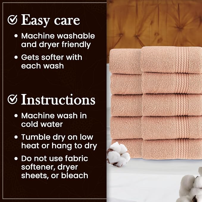 HALLEY Turkish Cotton Towels Washcloths Super Soft Highly Absorbent 100% Cotton - Image 7