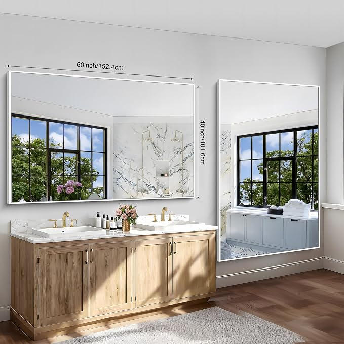 BONEWEI White Bathroom Mirror, 60x40 inch Wall Mirror - Image 6