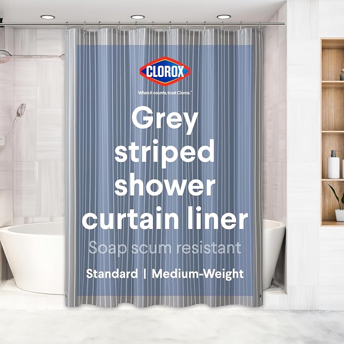 CLOROX Shower Curtain Liner, Premium Striped Medium-Weight Durable Waterproof by MainstreamInternational