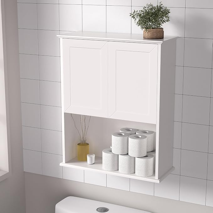 White Bathroom Wall Cabinet, Over The Toilet Storage Cabinet, Bathroom and - Image 5
