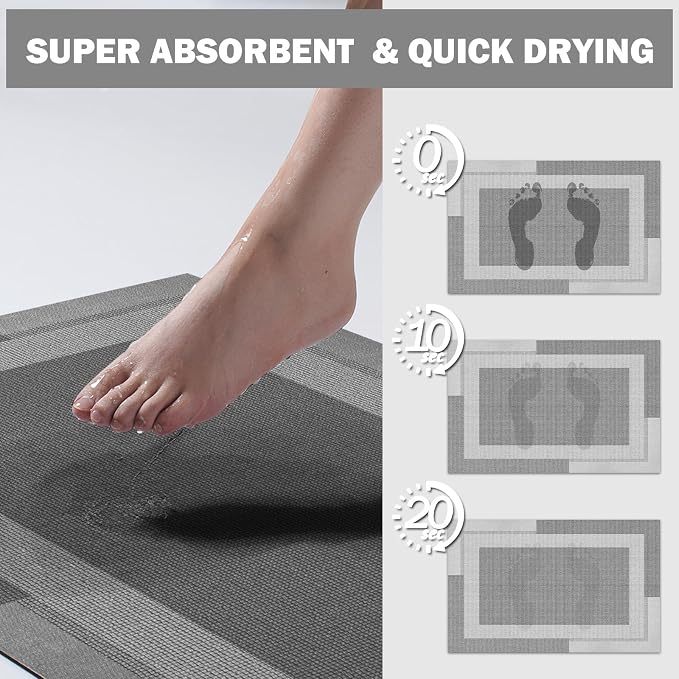 Non Slip Bath Mat, Rubber Backing Ultra Thin Bathroom Rugs Fit Under Door Quick - Image 5