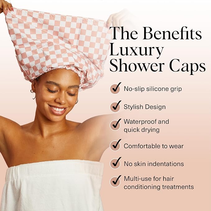 Kitsch Luxury Shower Caps for Women Reusable Waterproof - Image 2