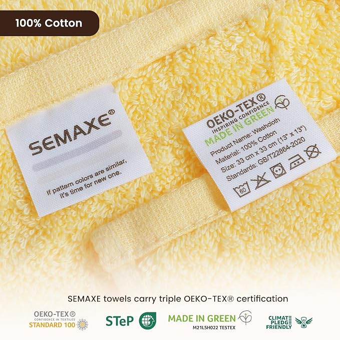 SEMAXE 100% Cotton Washcloths 12-Pack, 13 × 13 Inch Soft Yellow Face Towels – - Image 4