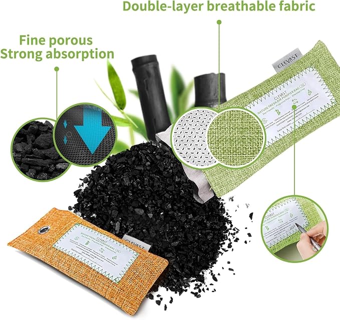 CLEVAST 6 Pack Bamboo Charcoal Air Purifying Bags, Activated Natural Home Odor - Image 7