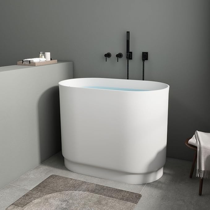 SJ Star&Jane 39" Solid Surface Japanese Soaking Bathtub Stone Resin - Image 2