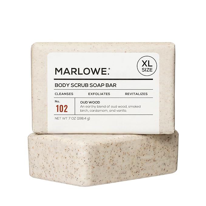 MARLOWE. No. 102 Body Scrub Soap 7 oz, Oud Wood, Exfoliating Soap Bar by MARLOWE