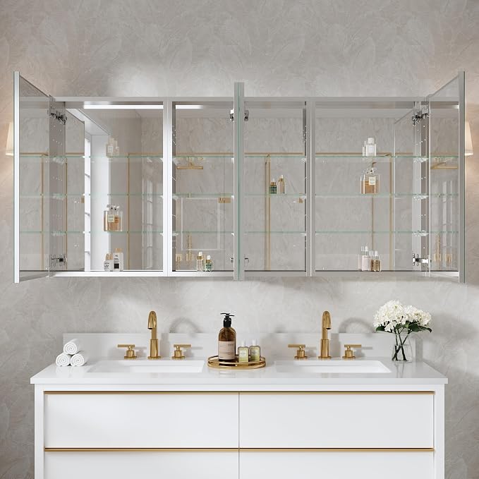 WELLFOR 64" x 30" Rectangle Medicine Cabinet Mirror, Surface Mount or Recessed - Image 12