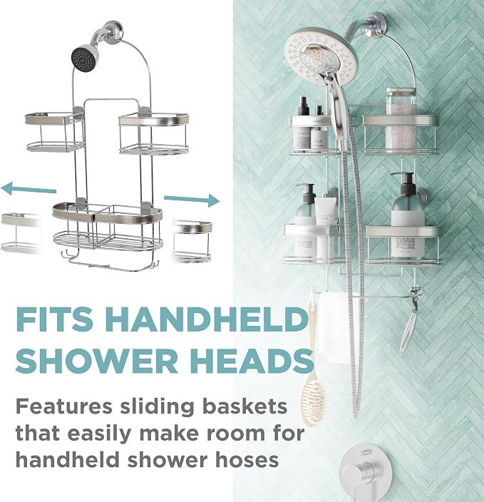 Zenith Expandable Handheld Shower Head/Large Bottle Caddy, Stainless Steel - Image 4