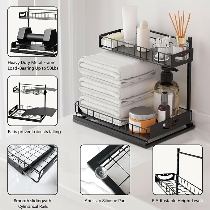 Under Sink Organizer with Pull-Out Drawers, Kitchen Sink Organizer, 2 Tier - Image 7