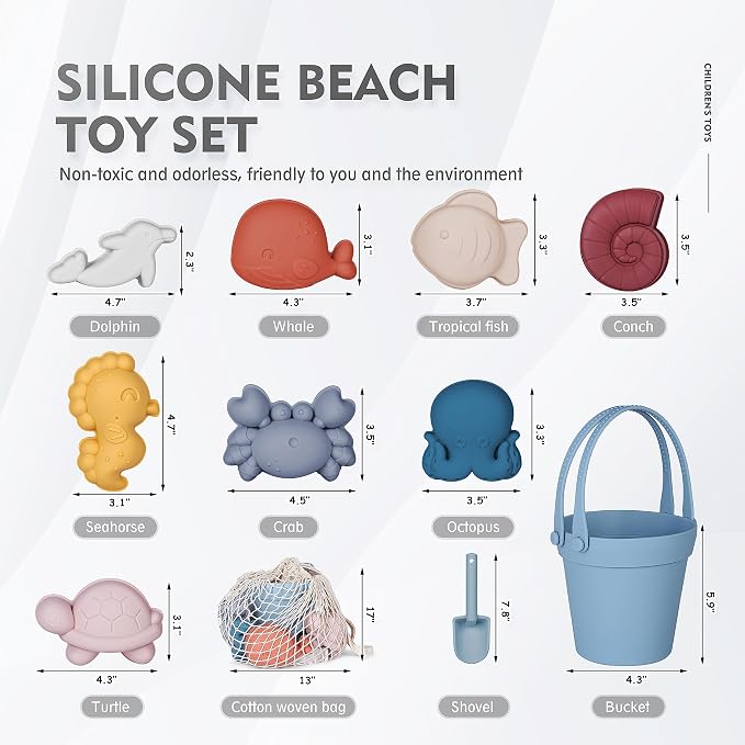 MarcZero 11Pcs Silicone Beach Toys, Modern Baby Beach Toys, Travel Friendly - Image 2