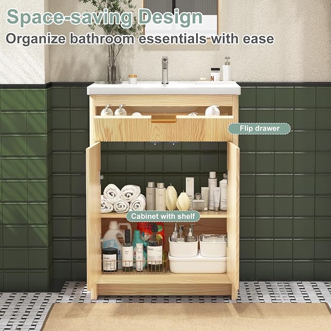 24 Inch Bathroom Vanity with Sink, Bathroom Vanity Cabinet with Single Sink - Image 4