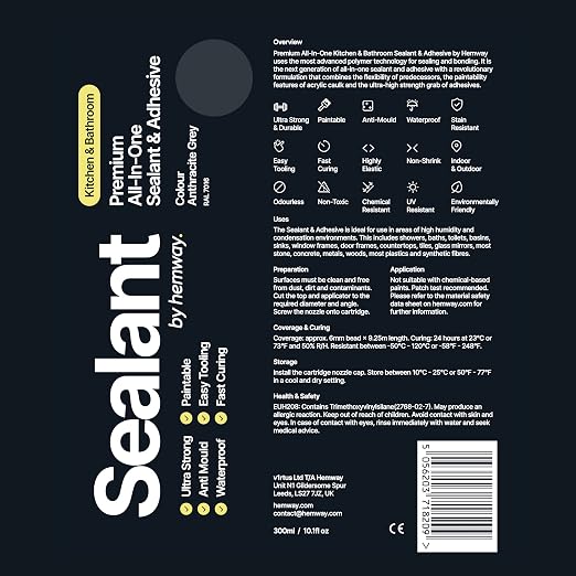 Anthracite Gray Kitchen & Bathroom Sealant & Adhesive Hybrid Polymer | Superior - Image 8