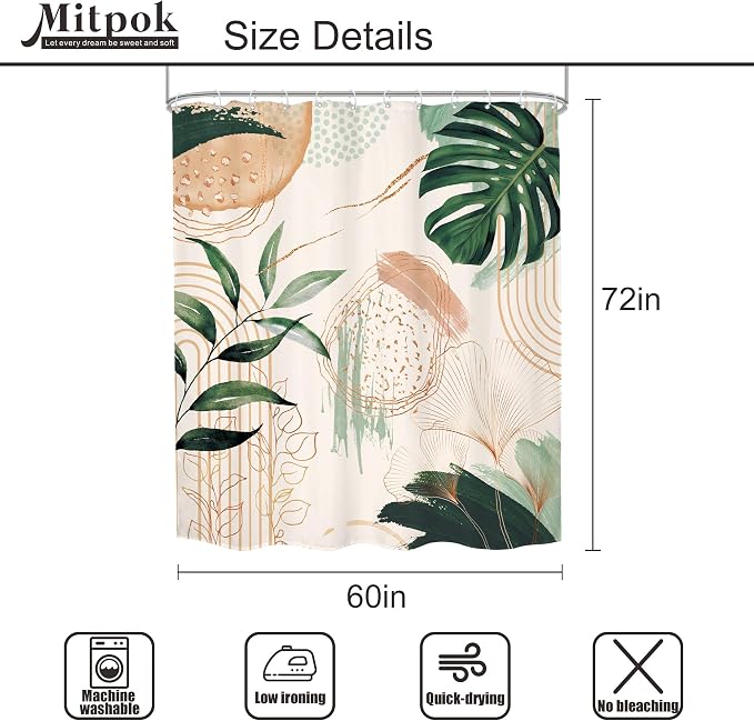 Boho Shower Curtain 60Wx72H Bohemian Modern Mid Century Abstract Sage Green - Image 4
