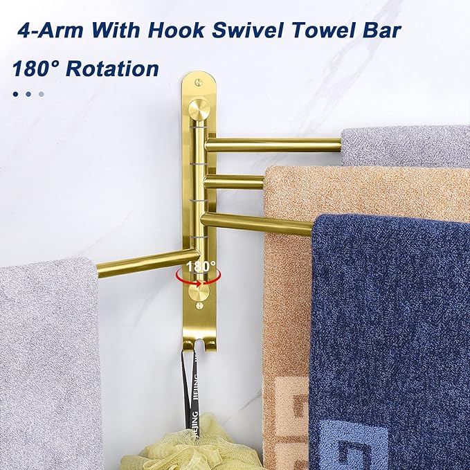 NearMoon Swivel Towel Rack, 13.8" Thicken 304 Stainless Steel 4-Arm Towel Bar - Image 3
