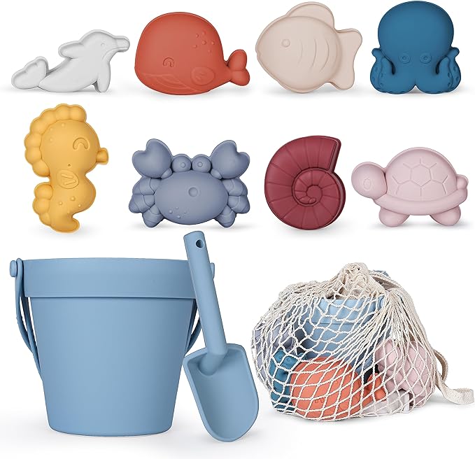 MarcZero 11Pcs Silicone Beach Toys, Modern Baby Beach Toys, Travel Friendly by EnjoyMakeSushiEasyAndFun