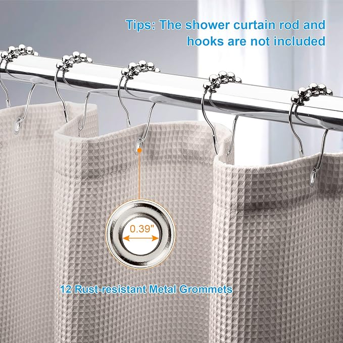AmazerBath Waffle Shower Curtain, Khaki Shower Curtain Fabric - Image 6