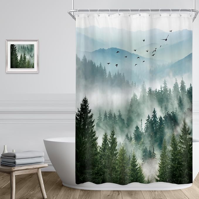 Riyidecor Green Mountain Shower Curtain，Stall Narrow Rv Small Nature - Image 3