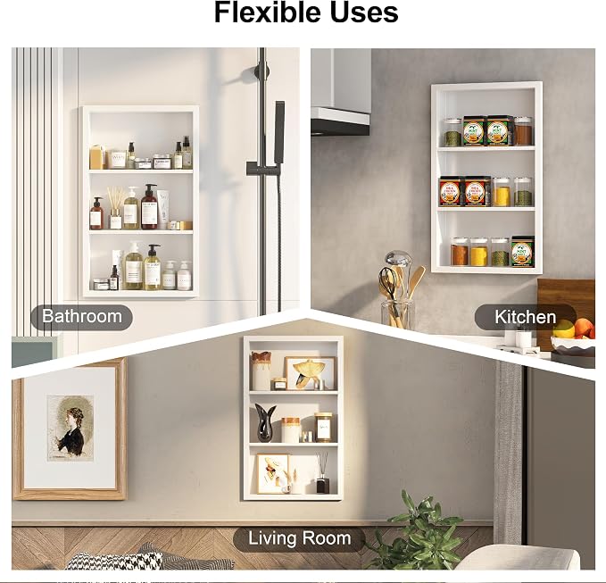 Bathroom Medicine Cabinet Recessed, 14x24 White Shower Niche - Image 8