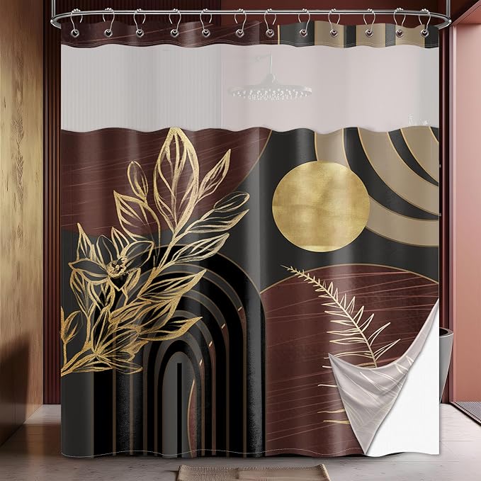 Dark Brown Boho See Through Mesh Top Shower Curtain by Bxpaitx