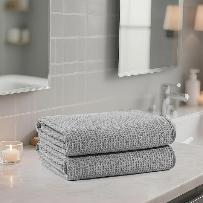 POLYTE 380 GSM Microfiber Oversize Quick Dry Lint Free Waffle Bath Towel - Image 6
