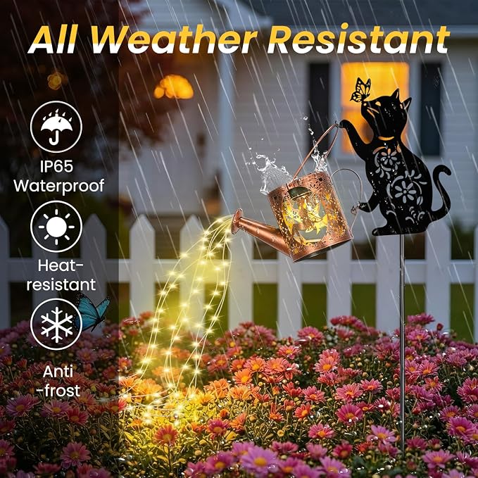 Solar Cat Watering Can Lights, Outdoor Cat Hanging Solar Lights Lantern - Image 5