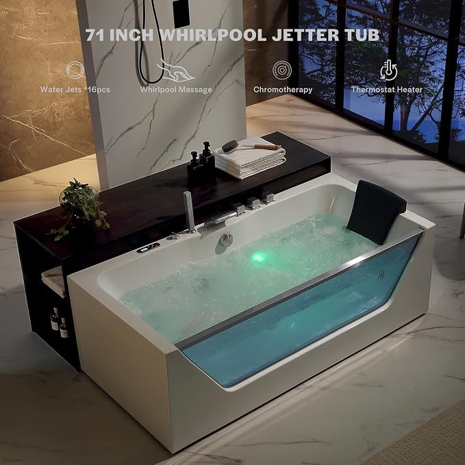 Empava Acrylic Whirlpool Bathtub, 71-Inch Jetted Bathtub - Image 4