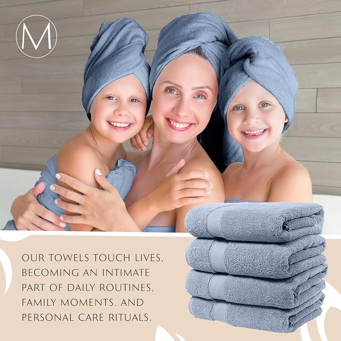 MAURA Light Blue Extra Large Turkish Cotton Luxury Bath Towels Set of 4. - Image 5