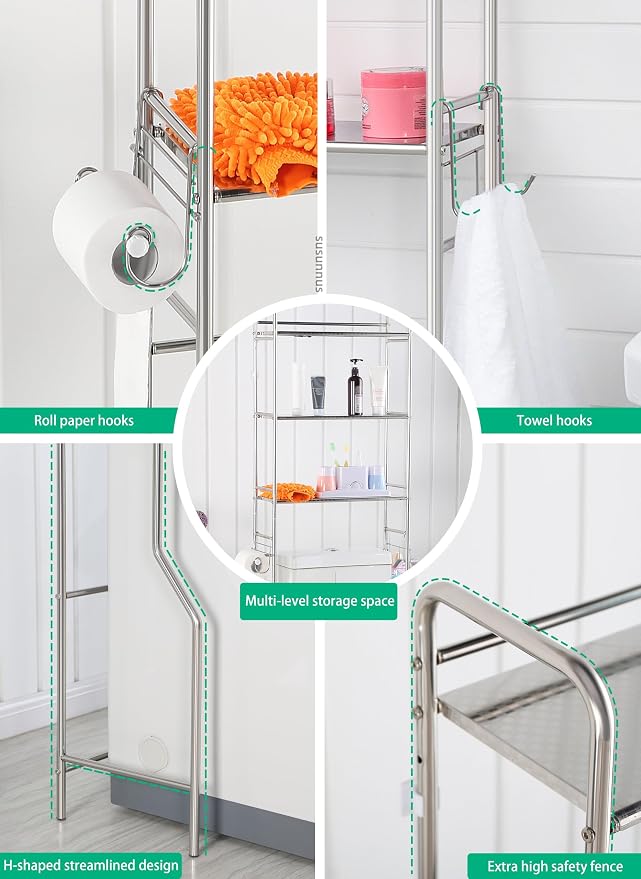 susunnus Over The Toilet Storage 3 Tier M, Bathroom Shelves Over Toilet - Image 7