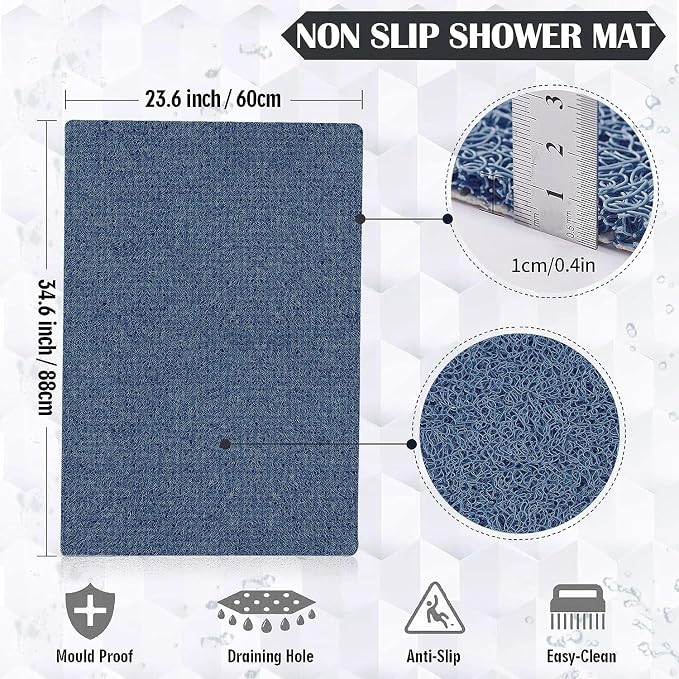 godehone Shower Mats Non Slip Without Suction Cups, PVC Loofah Bathroom Mats - Image 2