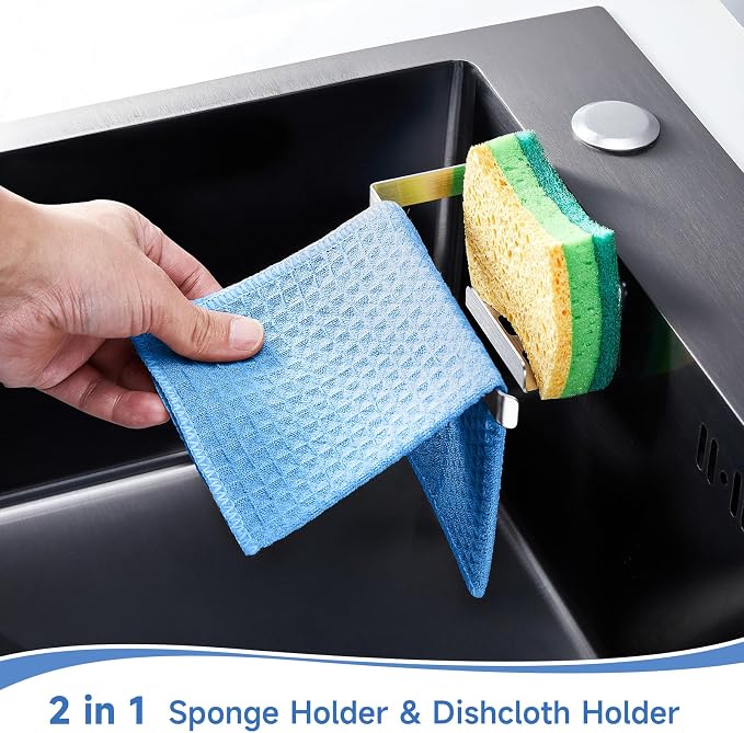 Sponge and Dish Cloth Holder for Kitchen Sink, 2 in 1 Adhesive Sink Dish Sponge - Image 8