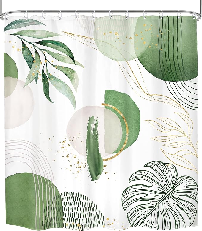 Extra Long Green Boho Shower Curtain 72Wx78H Mid Century Modern Abstract - Image 7