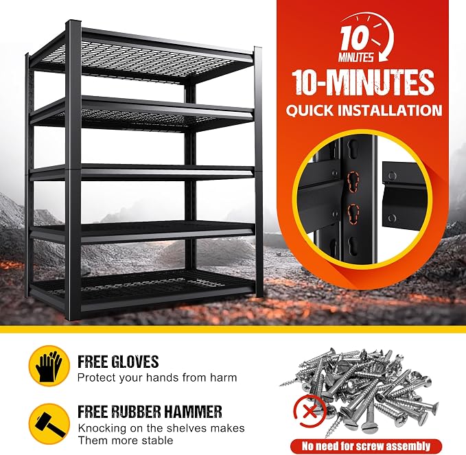 72" H Garage Shelving Heavy Duty Storage Shelves, 5-Tier Adjustable Metal - Image 7
