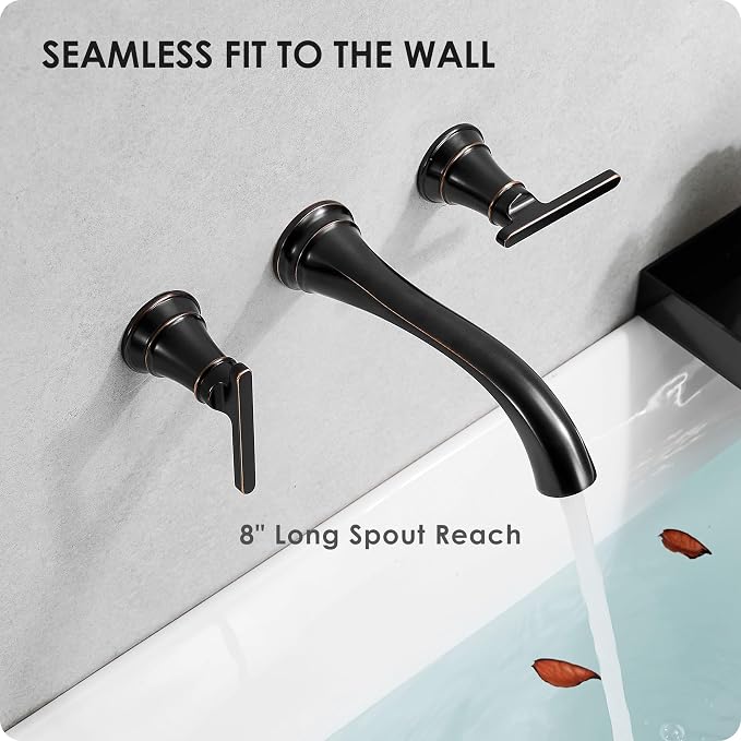 Oil Rubbed Bronze Wall Mount Tub Filler, High Flow Bath Tub Faucet 2 Handles - Image 7
