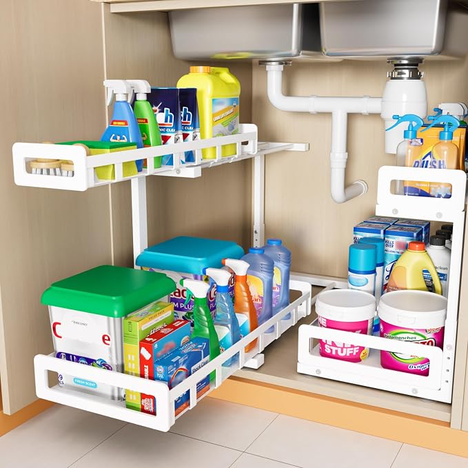 Under Sink Organizer, Metal Large Capacity 2-Tier Sliding Cabinet Storage Rack by Luosiviwi