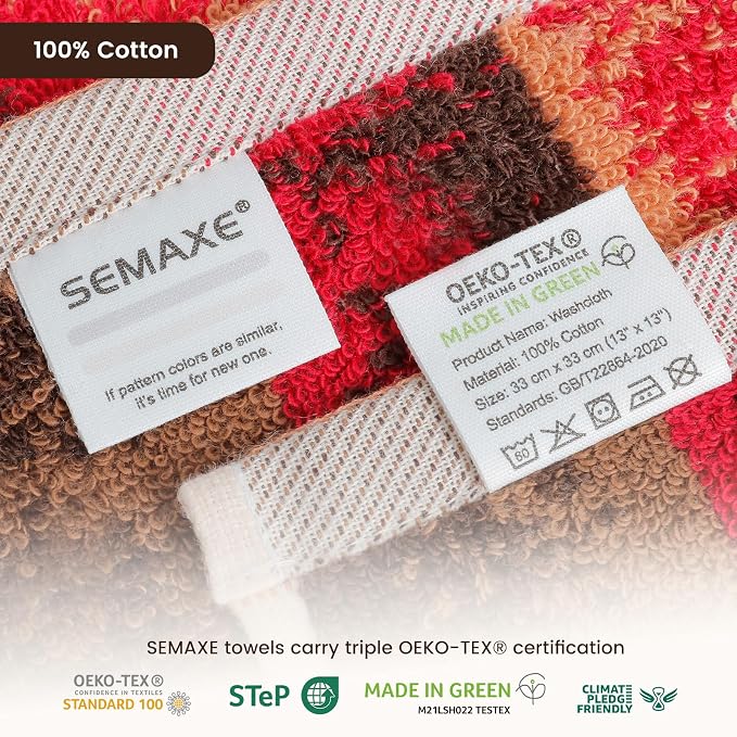SEMAXE 100% Cotton Washcloths 12-Pack, 13 × 13 Inch Soft Luxury Face Towels – - Image 4