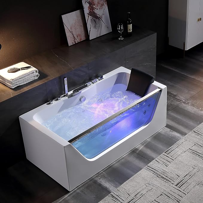 Empava 59 x 29" Whirlpool Tub, 750W Acrylic Jetted Bathtub - Image 8