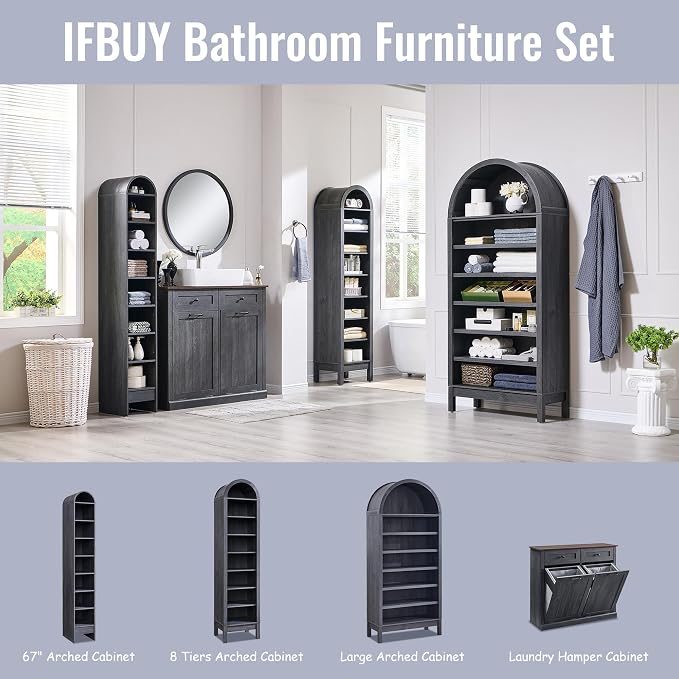 71" Tall Arched Bathroom Storage Cabinet, 7-Tier Modern Farmhouse Storage - Image 6