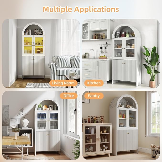 69" Tall Arched Kitchen Pantry Cabinet, 5-Tier Dome Cabinet - Image 7