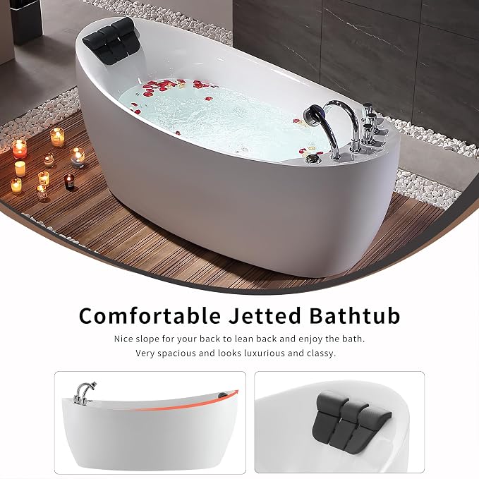 67 in. Acrylic Freestanding Bath Tub Hydromassage Gracefully Oval Shaped 7 - Image 3
