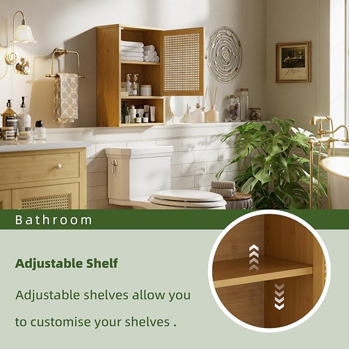 Bathroom Wall Cabinet, Bamboo Over-The-Toilet Storage Organizer - Image 5