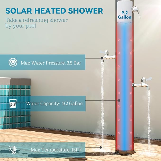 Outsunny 9.2 Gal Solar Heated Outdoor Shower, 7.1F 2-Section Outdoor Solar - Image 3