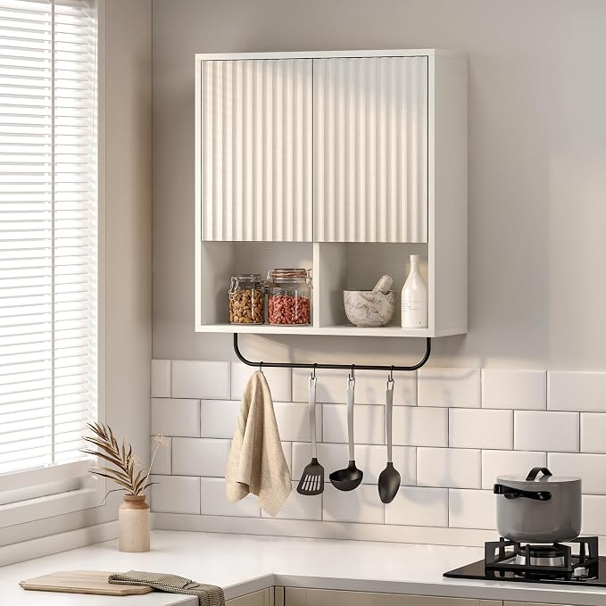 Bathroom Wall Cabinet, Fluted Wooden Medicine Cabinet Storage - Image 3